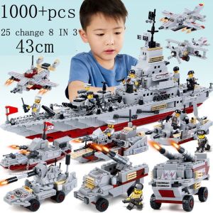 1000Pcs Ww2 Warship Building Blocks Toys Model Legao Warship BattleShip Military Warrior Series Tank Ship Building Blocks Legoe Compatible Wilderness Operation Children Diy Toy Boys Gifts