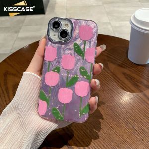 Kisscase Laser Đầy Màu Sắc Bronzing sợi lông Tulip Thích Hợp Cho Iphone15promax Di Động vỏ điện thoại Apple 14 Cao Cấp Cảm Giác 13 Cho Apple15 14 13 12 11 Pro Max Cover Quay Lại