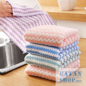 Combo 10 Khăn Lau Bếp Vuông 25CM Làm Bằng Lông Cừu Kẻ Sọc San Hô Khăn Đa Năng Tiện Ích Cho Gia Đình -GD836-KhanV25-Soc
