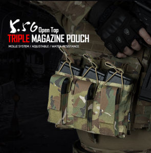 IDOGEAR Tactical Triple Mag Pouch for 5.56 9mm Open Top with Adjustable Rope Buckle MOLLE Outdoors Tactical Sports Bag 3545