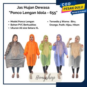 Jas Hujan Ponco Lengan IDOLA 655 Dolphine Blue Mantel Dewasa Pria Wanita - Homyshop