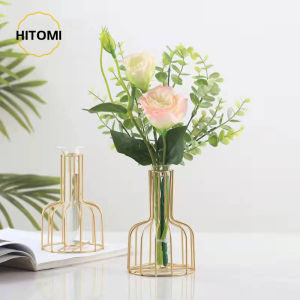 Nordic Golden Iron Vase High Quality Flower Plant Rack Decoration Hydroponic Glass For Ornaments