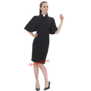 Catholic Church Pastor Women Ruffle Sleeve Pencil Dress Elegant Priest Clergy Dresses with Tab Insert Collar