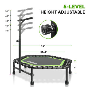 OneTwoFit 45-50 Silent Mini Trampoline with Adjustable Handle Bar Fitness Bungee Rebounder Jumping Cardio Trainer Workout Hone Gym Equipment Exercise OT122
