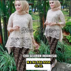 SETELAN KEBAYA Kebaya Brukat Bianca dan Rok Plisket Setelan / Kebaya Modern / Set Kebaya Bianca / Kebaya Rinjani / Kebaya Brokat / Big Size / Kebaya Jumbo M L XL XXl XXXL 4L 5L