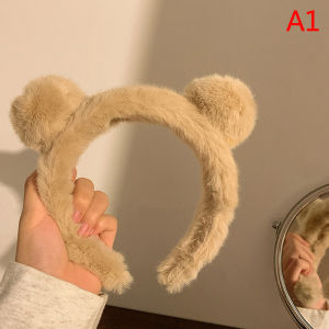Minwen Girls Cute Plush Bear Rabbit Ears Headband Autumn Winter Head Hoop Cartoon Girls Kid Hairband Headdress Hair Accessories