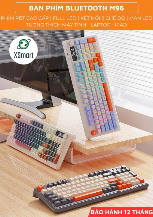 Bộ Bàn Phím Không Dây Bluetooth M96 LED 7 Màu Có Màn Hình, 2 Mode, Phím PBT Cao Cấp, Gõ Êm Chống Ồn Cho Win/ Mac OS | BigBuy360 - bigbuy360.vn