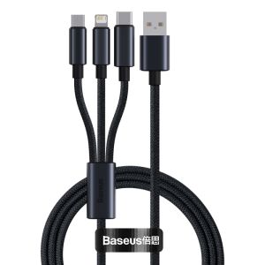 Baseus 3 in 1 USB Cable for iPhone 14 13 12 3.5A Cable For Samsung Xiaomi Mi 9 Huawei Micro USB Data Cable