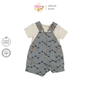 TinyBee เอี๊ยมยีนส์ เอี๊ยมขาสั้นเด็กผู้ชาย เสื้อผ้าฝ้าย Baby Overalls Cotton 100% ชุดเด็กแรกเกิด ลายกราฟฟิก อายุ 3-24 เดือน
