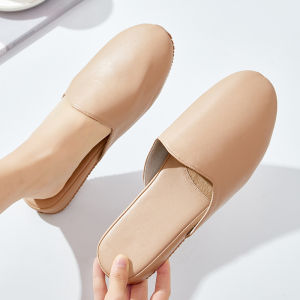[FreeShipping] Open-toe slip-on sandals for summer womens high-end beauty salon flat sandals PU leather slippers for women