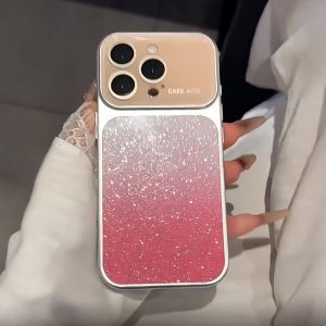 Gradient Bling Glitter Large Window Lens Case For iPhone 17 16 15 14 13 Pro Max Camera Protection Shockproof Hard Bumper Cover