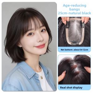 8*12-25cm 3 #   Net 100% Real Human Hair Topper for Women Black Mocha Brown Breathable Lightweight Hair Piece Cover Gray Hair Add Hair Volume