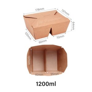 (Carton-Sale 200pcs) 2 Compartment Kraft Bento Box - Paper Lunch Box Disposable Takeaway Salad Box