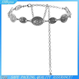 COD Phong Cách Retro Của Phụ Nữ Kim Loại Eo Chuỗi Có Thể Điều Chỉnh Trang Trí Vòng Tròn Khắc Chuỗi Vành Đai Phong Cách Cao Phụ Kiện