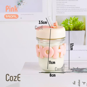 CozE Glass Material 350ml Mug With Straw Cup Heat Cold Resistant Bottle Transparent Double Drinking
