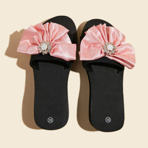 [Free Shipping] Plus-Size WomenS High-Heeled Slippers New Summer Style Outdoor Fan-Shaped Floral Slippers Slip-On Wedge Heels