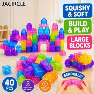 Soft Rubber Building Blocks 40 Large Squishy Jelly Sensory Toy Food Grade TPE Educational Kids