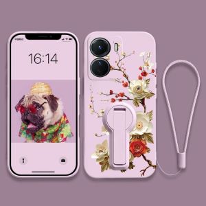 Case for VIVO Y16 5G 2022 vivo Y100 Y27 4G Y27 5G phone casing Softcas Silicone Protector shockproof Cover new design aesthetic flower with holder YTZZHXZ01