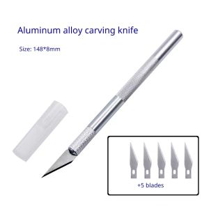 Carving Knife Plus 5 Blades Kit Utility Aluminum Alloy Pen Model Tool Unboxing Scalpel Succulents Engraving Knives Set Cutter Envelopes Opener Office Supplies