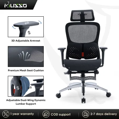 MUSSO E70 Ergonomic Mesh Chair with Adjustable Dual-Wing Lumbar Support And Reversible Armrests