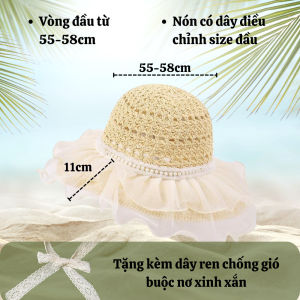 Mũ Cói Đi Biển Vành Rộng Chống Nắng Phối Voan Ngọc Trai Dễ Thương Gấp Gọn Tiện Lợi TS