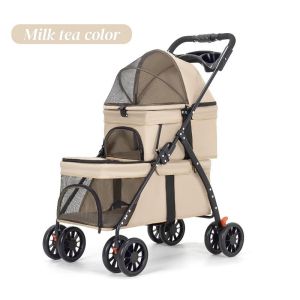SKISOPGO Pet Stroller 3-in-1 Detachable Dog Cat 4 Wheels Separate Car Bag Travel Trolley Removable Basket