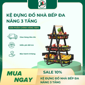 Kệ Đựng Đồ Nhà Bếp Đa Năng 3 Tầng màu đen DECOR Giỏ Đựng Gia Vị Trái Cây