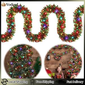 【Vodool】16.4Ft Christmas Garland Hanging Garland with LED Lights Pre-Lit Christmas Wreath Battery-Operated Garland for Xmas Tree