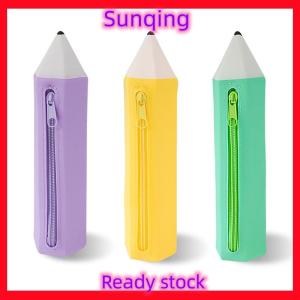 SQ Stationery [Flash Sale] Silicone Pen Bag Case Box Stocking Stuffers Cute Creative Candy Color Large Capacity Zipper Organizer Storage Bag Box Nice Gift