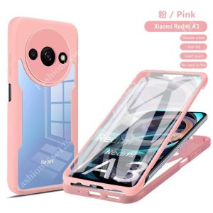Redmi เคส A3 A3x 4G สำหรับ Xiaomi Redmi A3 A3x 4G RedmiA3 2024 2025เคสใส่โทรศัพท์360คลุมทั้งหมดใสโปร่งใสกันกระแทกด้านหน้าเป็น TPU ด้านหลังทุกส่วนของเครื่อง PC แบบแข็งรวม