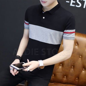 Polo Shirt Pria Lengan Pendek Blade Abu Misty Motif Garis Shirt Man Kerah Bahan Cotton Combed Terbaru