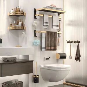 [🇲🇾READY STOCK]MEIDOO Toilet rack Towel Rack Waterproof Bathroom Storage Hardware Rack Folding Tandas Bilik Mandi Accessories Golden