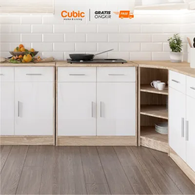 Cubic Kitchen Set 2 Pintu Minimalis / Rak Bawah Dapur / ELENA AVE KSB 2P - Putih / Hitam
