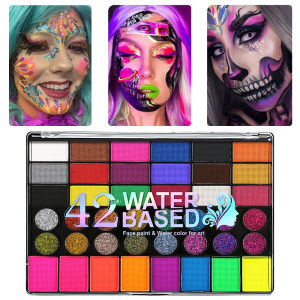 Painted 42 Colors Face Paint Kit for Kids Non-Toxic Water Activated Face Paint Palette with Brushes For Carnival Halloween