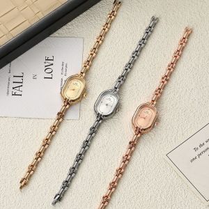 SHIRUI Rhinestone Women Quartz Watch Minimalist Oval Dial Small Dial Watch Fashion Alloy Thin Bracelet Watch Ladies