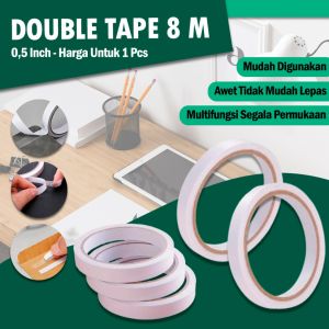 ELINK  Double Tape 1/2 Inch 12 MM – Double Tape Solatip Perekat Dua Sisi Double Tape Kecil Multifungsi 8 Meter Double Tape Transparan 1/2 Inch