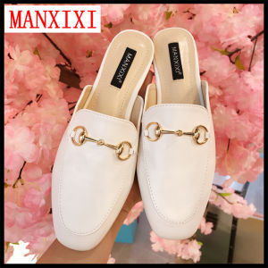MANXIXI Brand Korean Version Mules Sandals Leather Shoes Flat Slippers Simple Solid Color Shoes For Women (35-40 Size)