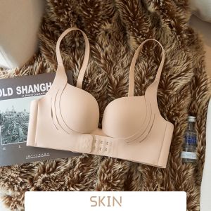 MOMO Women Front Buckle Gathering Bra Seamless Push Up Bra No Steel Ring Anti-sagging Bralette