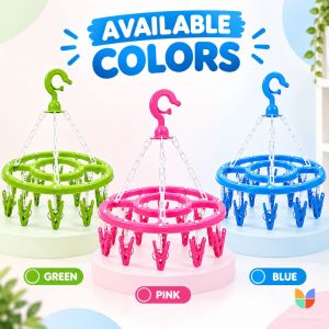Hanging Clothes Drying Rack with 18 Clips Space Saving Laundry Hanger for Socks Underwear Baby Clothes Towel Organizer