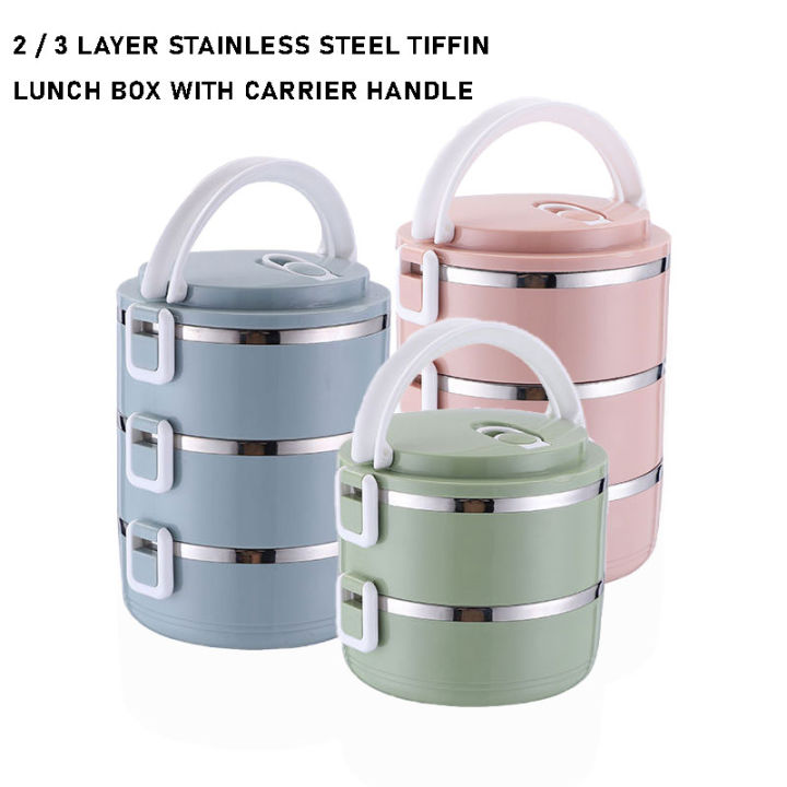 2 / 3 Layer Stainless Steel Portable Tiffin Lunch Box Food Container ...