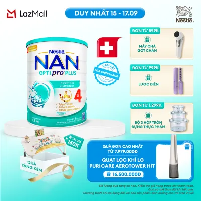 [CHỈ 15-17.9 QT ĐƠN 599K/999K/1299K] [Tặng bàn gấp gọn] Sữa bột Nestlé NAN OPTIPRO PLUS 4 1500g/lon với 5HMO Giúp tiêu hóa tốt