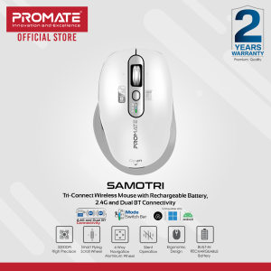 Promate SamoTri Mouse Dual BT + 2.4G USB-C 3200 DPI Silent Multi-Device Compatible