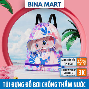 Túi đựng đồ bơi chống thấm nước balo đựng đồ đi bơi dạng dây rút 2 ngăn riêng biệt vải oxford màu sắc đáng yêu cho bé - BINA MART