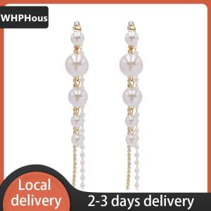 [COD] WHPHous Ship within 24 hours Long Dangle Earrings For Women New Fashion Full Crystal Simulated Pearl Tassel Drop Earrings Vintage Jewelry
