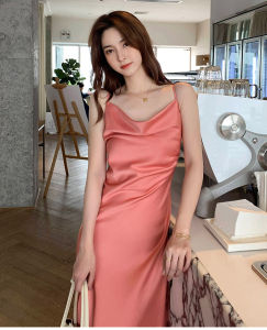 2025 New Design Fashion Women Dress Cowl Neck satin Slip Dress