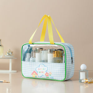 Transparent PU Makeup Bag Zipper Large Capacity Womens Multifunctional Cosmetic Pouch Travel Beach Storage Handle