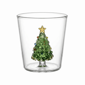 DJDK High Borosilicate Glass 3D Christmas Tree Built-in Glass Cup Heat-resistant Transparent Coffee Milk Mug Tea Espresso Cup Christmas Art Sustainable Christmas Gift Holiday Table Decor