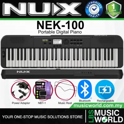 Nux NEK-100 61 Keys Portable Digital Electronic Keyboard with Touch Response and Bluetooth (NEK100)