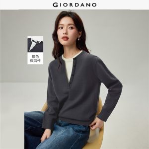Giordano Beau Monde Women Fake two-piece round neck sweater Free Shipping 13356643