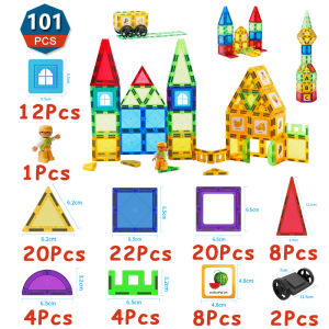 Romboss 【Local Stock】28/40/54/83/101PCS Magnet Building Tiles Clear Magnetic bricks 3D Building Blocks Construction Playboard Toys Christmas Gift for Kids磁力片磁铁积木玩具